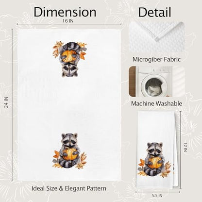 Raccoon Pumpkin Fall Kitchen Hand Towels - Autumn Halloween Decor, 16x24 Inch - Bundle of 1