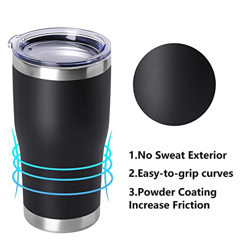 Black 20oz Stainless Steel Insulated Travel Tumbler with Lid - Pack of 4