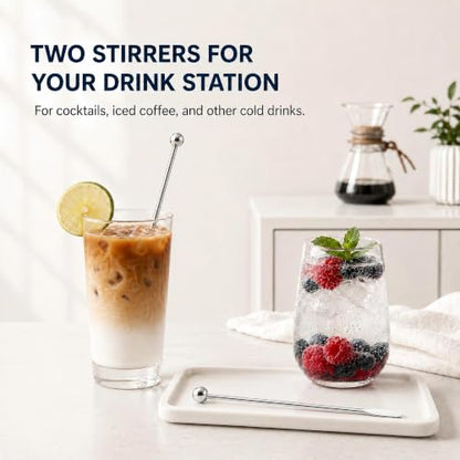 Reusable Stainless Steel Coffee Stir Sticks - 7.5 Inch Set for Hot Cold Drinks