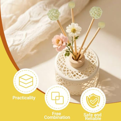 10 Inch Natural Rattan Reed Diffuser Sticks Set with Decorative Flowers