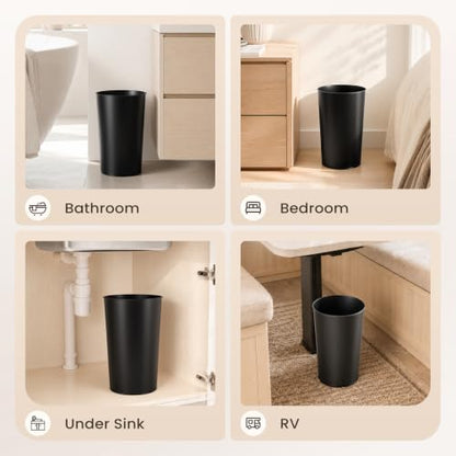 Cesun Round Metal Bathroom Trash Can - 2.1 Gallons Wastebasket, Black, Variation 1