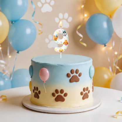 Party Dog Number Candle - Pet Themed Birthday Cake Topper - 9 Variation