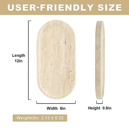 Travertine Tray Set - Light Beige 12x6 Inches Natural Marble Vanity Catchall