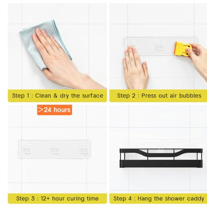 Heavy-Duty Black Shower Caddy Organizer with Adhesive Mount - RicheMake