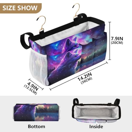 Stars Wolf Bedside Caddy Storage Bag with Hooks for Bunk Bed Headboards - 6 Pockets