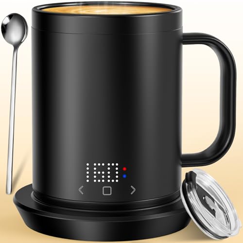 Rechargeable Self-Heating Coffee Mug with App Control, 150 Min Battery, LCD Screen, 14 Oz