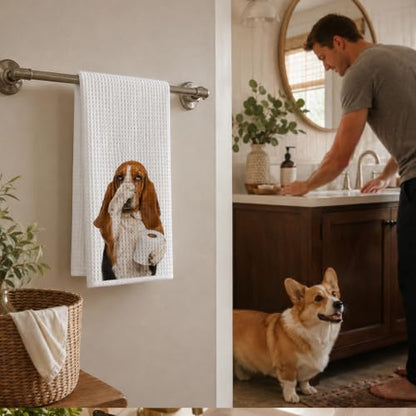 Funny Basset Hound Hand Towel with Dog Bathroom Decor - Color 10