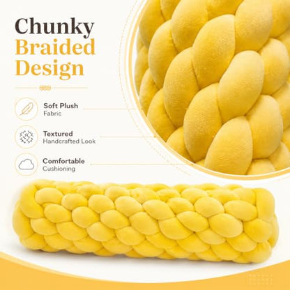 Chunky Braided Plush Bolster Pillow - Long Round Decorative Cushion for Sofa Bed Chair