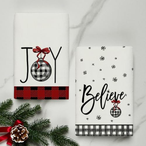 Christmas Kitchen Towels Set of 4 16x24 Inch Holiday Dish Cloths Absorbent Cotton