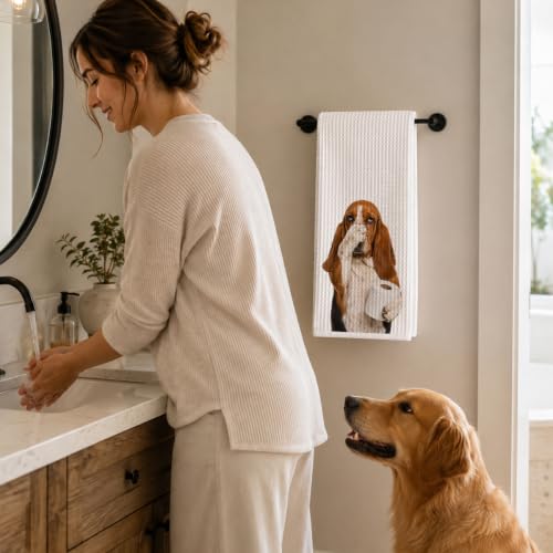 Funny Basset Hound Hand Towel with Dog Bathroom Decor - Color 10