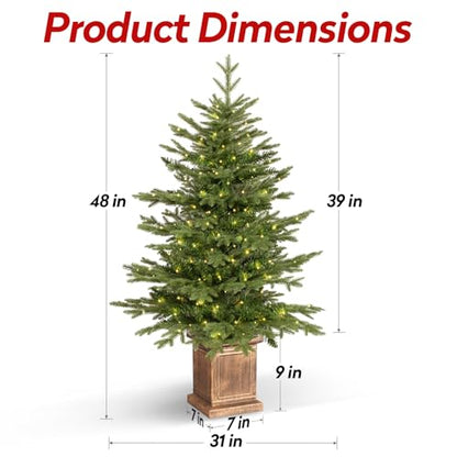 Artificial Christmas Tree 4FT Potted with 100 LED Lights - Natural Green