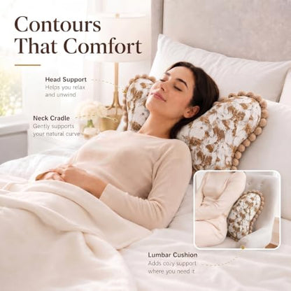 Brown Butterfly Pillow Chenille Lumbar Neck Support Cushion - Multi Posture Relief
