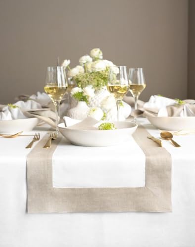 Natural & White Linen Table Runner 14 x 72 Inches - Solino Home