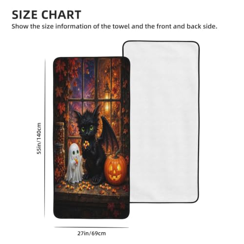 Cute Halloween Cat Bath Towel - Absorbent Coral Fleece, 27 x 55 Inches - One Size