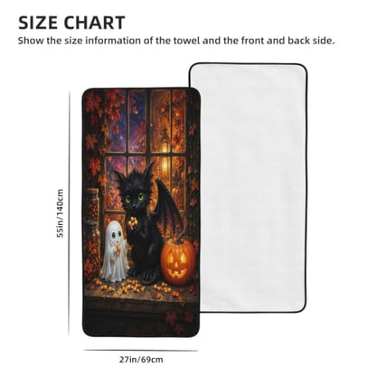 Cute Halloween Cat Bath Towel - Absorbent Coral Fleece, 27 x 55 Inches - One Size