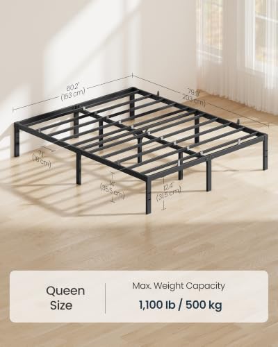 Queen Size Metal Bed Frame - 14 Inch Platform Bed with Support & Under-Bed Storage