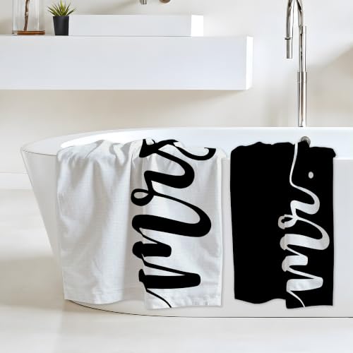 Mr and Mrs Beach Towel Set of 2 - Black White Lightweight 30x60 in for Couple
