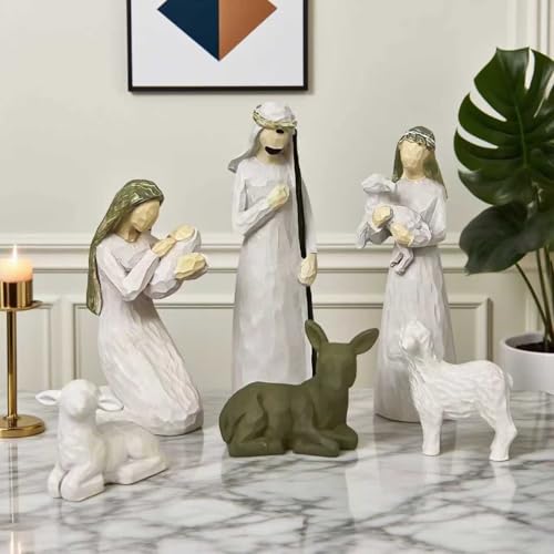 Christmas Nativity Scene Set - Holy Family Ornament Statue - 6 Piece