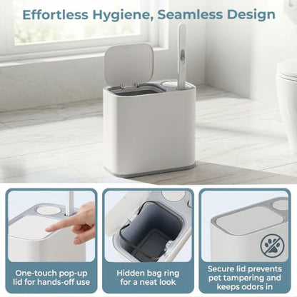 Bathroom Trash Can with Disposable Toilet Brush & 36 Refills - 1.5 Gallon Slim Set
