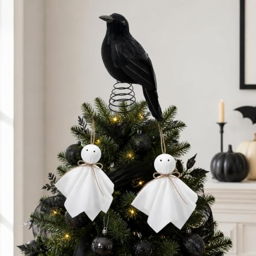 Halloween Tree Topper and Ghost Ornament Set - Spooky Indoor Decor