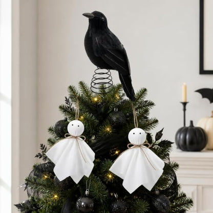 Halloween Tree Topper and Ghost Ornament Set - Spooky Indoor Decor