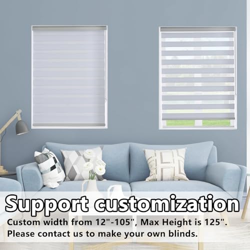 Persilux Custom Size Blackout Roller Window Shades Zebra Blinds Dual Layer Roller Sheer Shades (24" W X 72" H, Light Grey) Roller Blinds Light Control for Day and Night