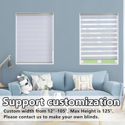 Persilux Custom Size Blackout Roller Window Shades Zebra Blinds Dual Layer Roller Sheer Shades (24" W X 72" H, Light Grey) Roller Blinds Light Control for Day and Night