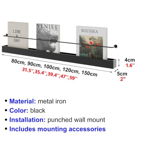80cm Wall Magazine Rack Stand for Home & Office Decor, Metal Organizer Shelf