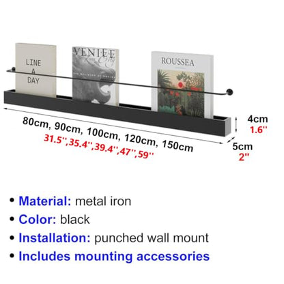 80cm Wall Magazine Rack Stand for Home & Office Decor, Metal Organizer Shelf