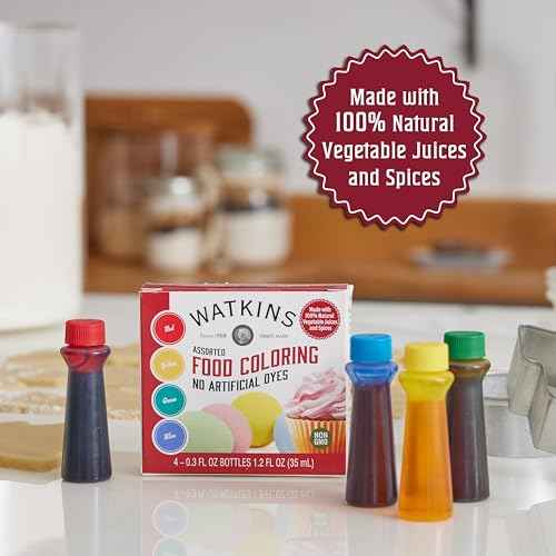 Watkins Assorted Food Coloring, 1 Each Red, Yellow, Green, Blue, Total Four 0.3 oz bottles, 4 Count (Pack of 1)