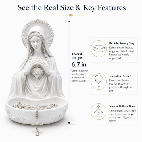 Virgin Mary Statue with Rosary Holder Catholic Religious Decor for Home