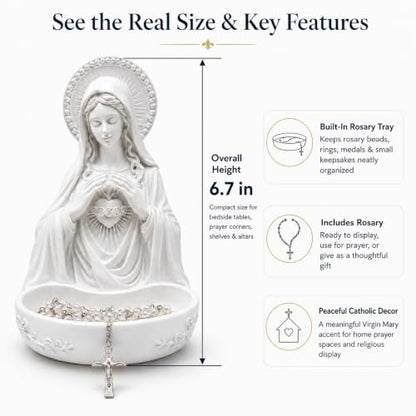 Virgin Mary Statue with Rosary Holder Catholic Religious Decor for Home