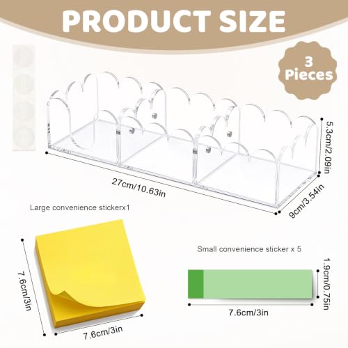 Clear Acrylic Sticky Note Holder Set - 3 Pieces Desk Organizer for 3x3 Notes