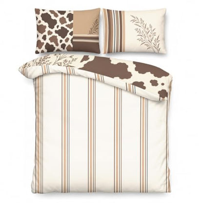 Oversized King Cowhide Patchwork Duvet Cover Set - Oatmeal & Cocoa Brown Variation
