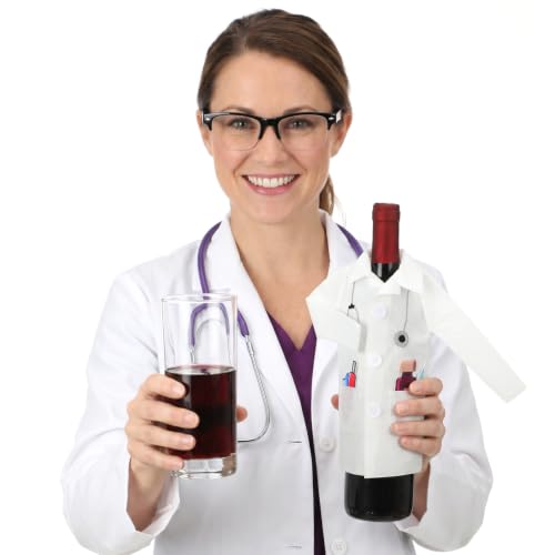 Doctor Coat Wine Bottle Cover with Syringe and Capsule Accessories - Graduation & Retirement Gift