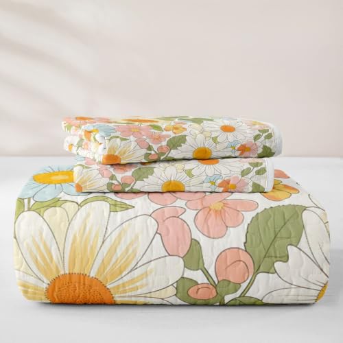 Feelyou Multi11 Boho Floral Quilt Set Twin - Colorful Wild Flowers Bedding