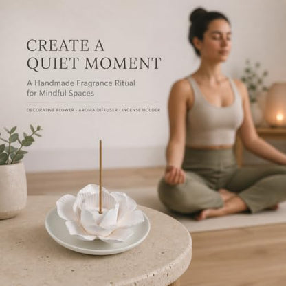 Lotus Ceramic Incense Holder for Sticks and Essential Oil Diffuser - Passive Home Decor