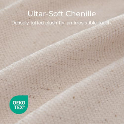 Oversized King Chenille Duvet Cover - Boho Bedding with 8 Snaps, Beige