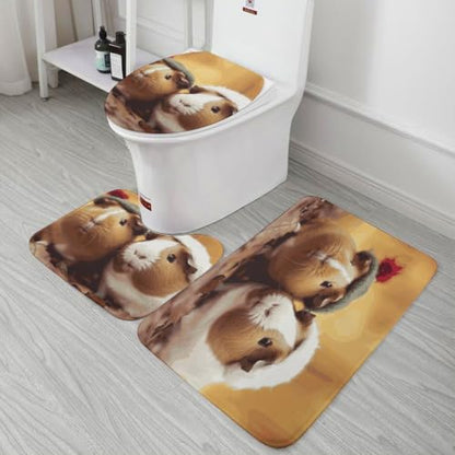 Cute Guinea Pigs Bathroom Rugs Set 3-Piece Floor Mat and Toilet Cover