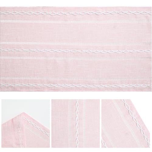 Pink Rustic Cotton Linen Table Runner 13x90 Inch - Artoid Mode