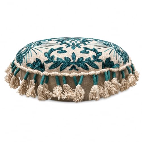 Boho Embroidered Floor Cushion with Tassels 20x20 Inch Meditation Seat