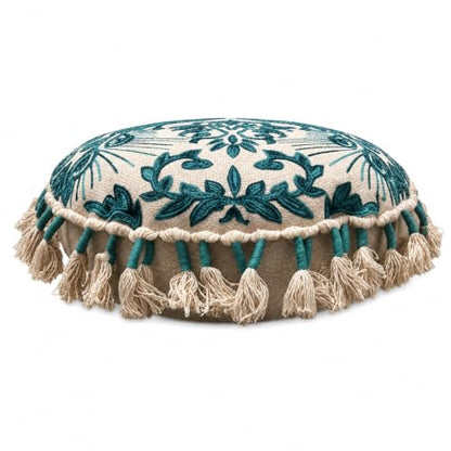 Boho Embroidered Floor Cushion with Tassels 20x20 Inch Meditation Seat