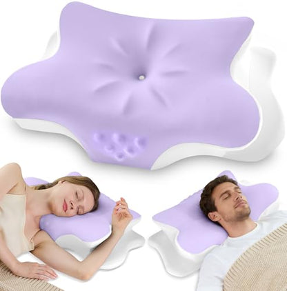 VJASD Purple Cervical Neck Pillow for Pain Relief - Queen Size Memory Foam Support