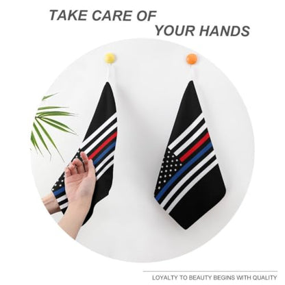 1PCS US Flag Hand Towels with Red Blue Thin Line for Bathroom & Kitchen