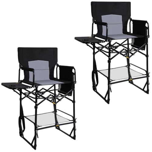 Black Oversized 30-Inch Tall Camping Chair with Side Table & Cup Holder - Supports 400 lbs