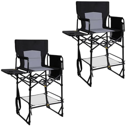 Black Oversized 30-Inch Tall Camping Chair with Side Table & Cup Holder - Supports 400 lbs