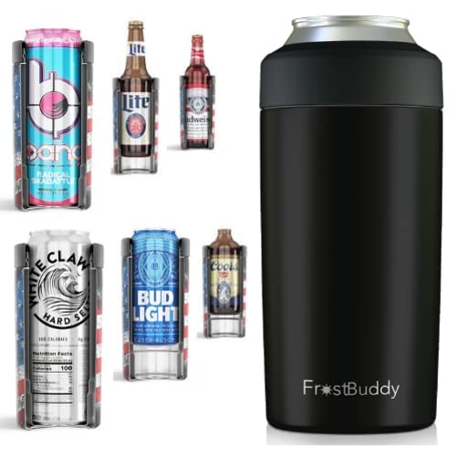 Frost Buddy Universal Can Cooler - Fits all - Stainless Steel Can Cooler for 12 oz & 16 oz Regular or Slim Cans & Bottles - Stainless Steel