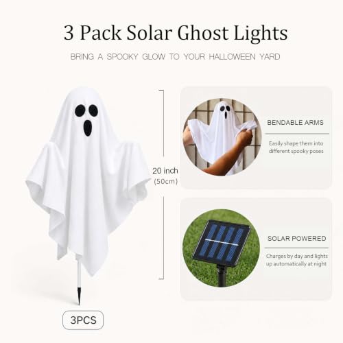 Halloween Ghost Decorations Outdoor Solar Pathway Lights 3-Pack