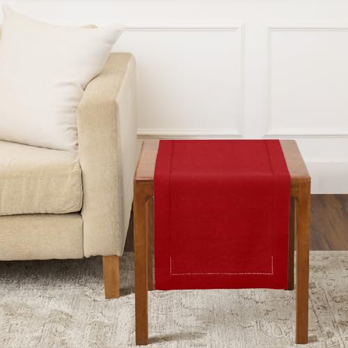 Solino Home 100% Pure Linen Red Table Runner 14x36 in Hemstitch - Variation of THIS listing