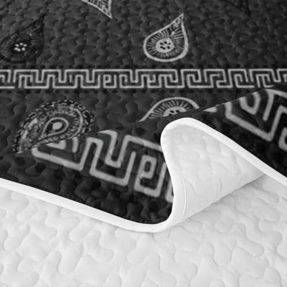 Manfei Black King Size Bohemian Paisley Quilt Set with Pillow Shams - Bedspread Coverlet